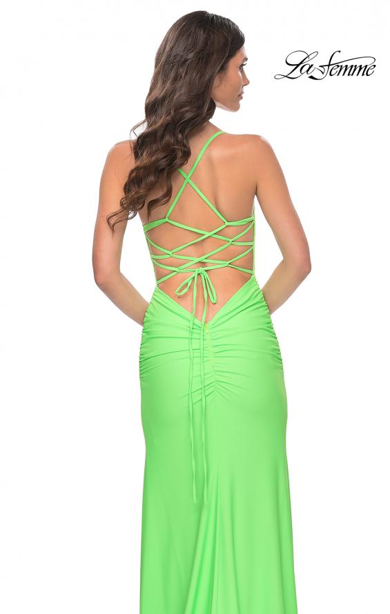 Picture of: Neon Illusion Lace Bodice Prom Dress with Rhinestones in Bright Green, Style: 32321, Detail Picture 14