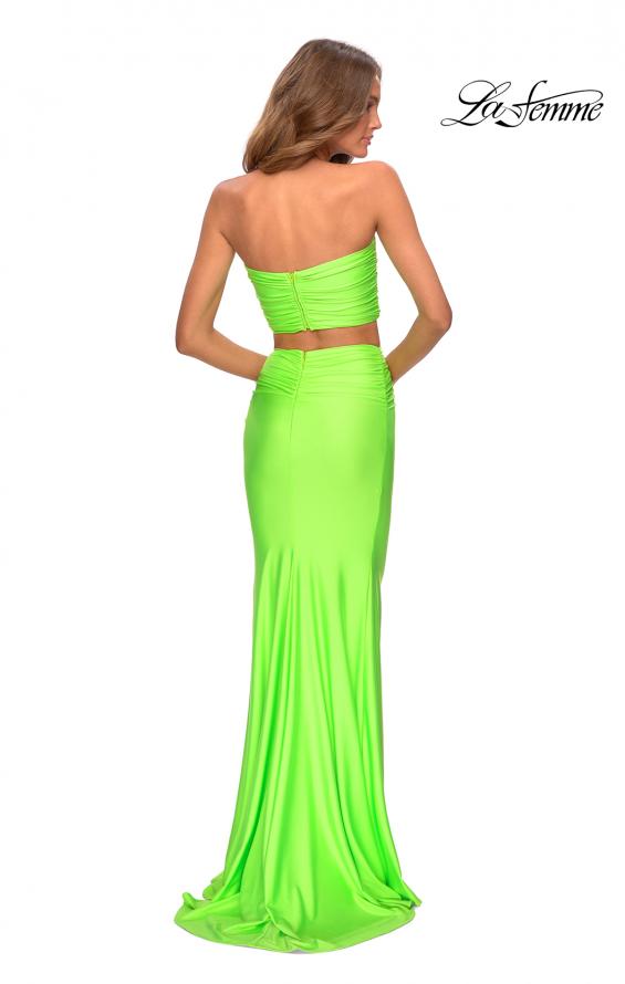 Picture of: Tube Top Two Piece Long Neon Prom Dress in Neon Green, Style: 28972, Detail Picture 7