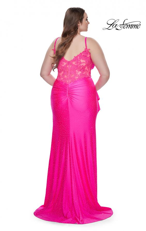Picture of: Rhinestone Embellished Jersey Dress with Lace Illusion Back in Neon Pink, Style: 31309, Detail Picture 12