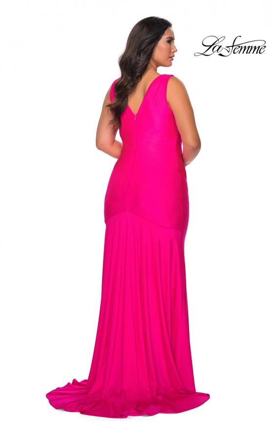 Picture of: Neon Plus Size Jersey Dress with Faux Wrap Bodice in Neon Pink, Style: 29016, Back Picture