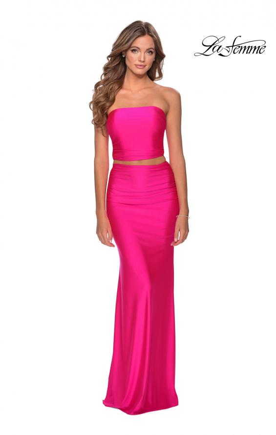 Picture of: Tube Top Two Piece Long Neon Prom Dress in Neon Pink, Style: 28972, Main Picture