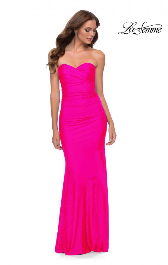 Picture of: Simple Ruched Jersey Gown with Sweetheart Neckline in Neon Pink, Style 29963, Main Picture