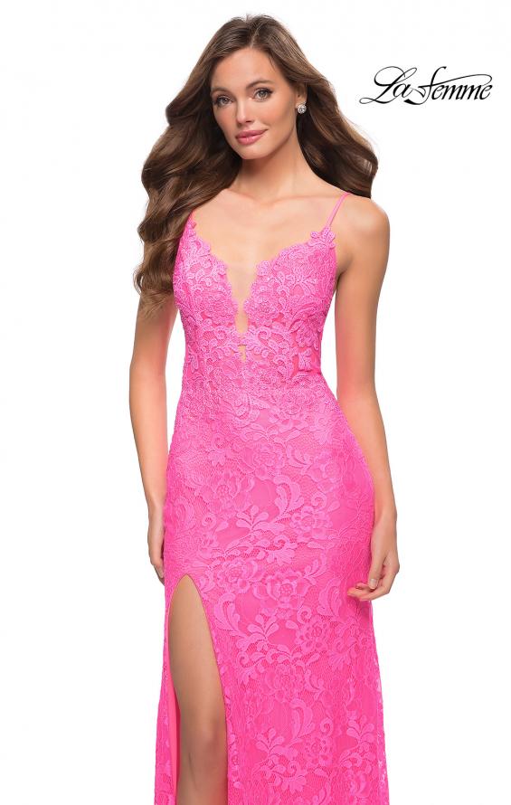 Picture of: Stretch Lace Prom Dress in Neon Pink in Neon Pink, Style 29987, Main Picture