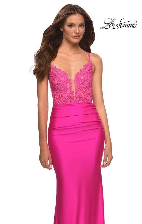Picture of: Neon Prom Dress with Beautiful Lace Bodice and Jersey Skirt in Pink, Style: 30606, Main Picture