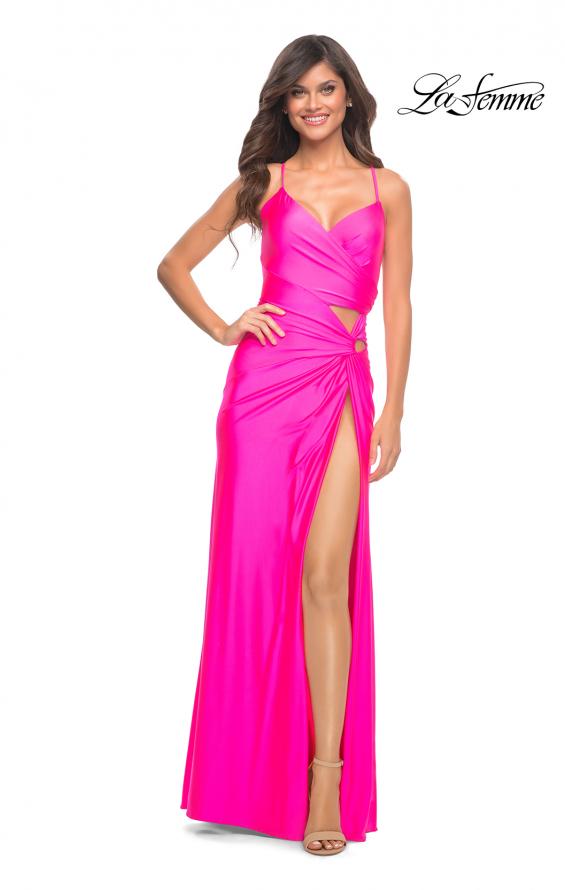 Picture of: Neon Prom Dress with Cut Outs at Hip and High Slit in Pink, Style: 30667, Main Picture