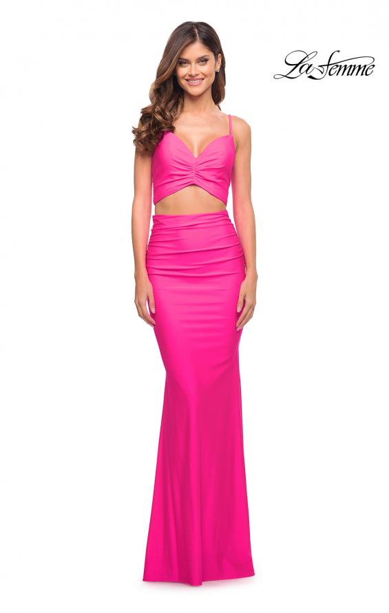 Picture of: Neon Two Piece Jersey Long Prom Dress in Neon Pink, Style: 30678, Main Picture