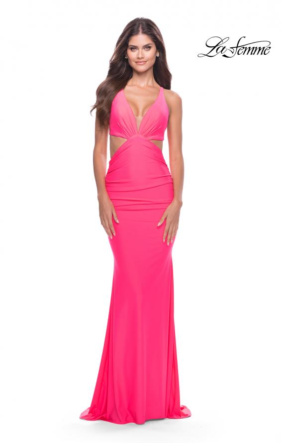 Picture of: Prom Dress with Cut Out Sides and Low Open Back in Neon in Neon Pink, Style: 31428, Main Picture