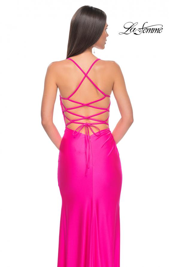 Picture of: Jersey Dress with Square Neckline and Ruching in Neon Pink, Style: 31129, Detail Picture 8