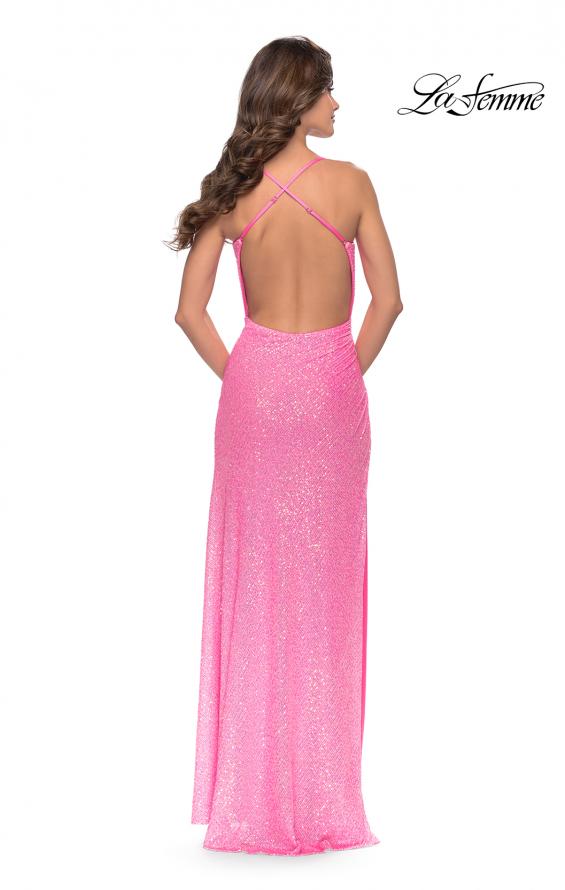 Picture of: Ruched Sequin Prom Dress with High Side Slit in Neon Pink, Style: 31405, Detail Picture 8