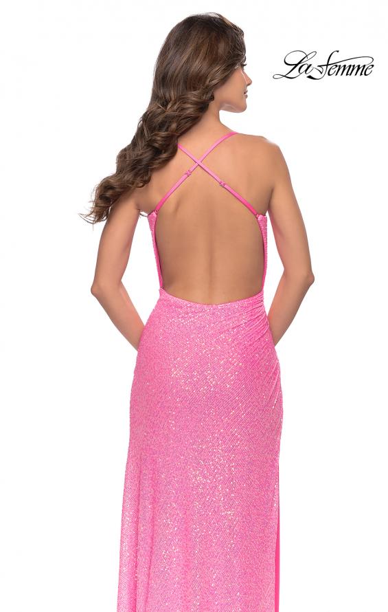 Picture of: Ruched Sequin Prom Dress with High Side Slit in Neon Pink, Style: 31405, Detail Picture 14