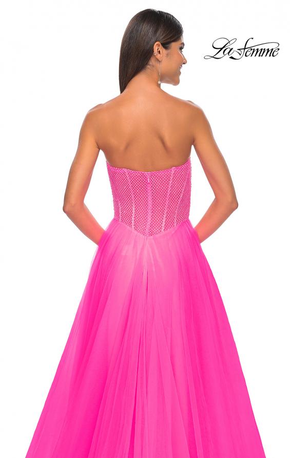 Picture of: Neon A-Line Tulle Prom Dress with Rhinestone Fishnet Bodice in Neon Pink, Style: 32445, Detail Picture 16