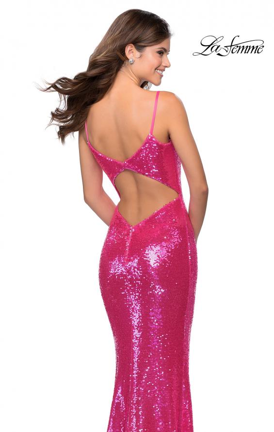Picture of: Trendy Sequin Dress with Cut Out Open Back in Neon Pink, Style: 28937, Back Picture