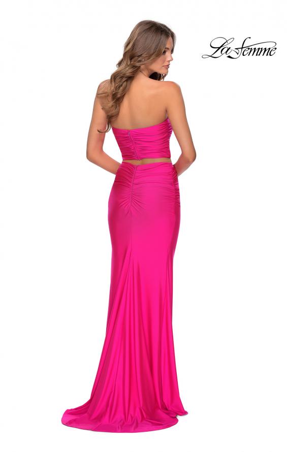 Picture of: Tube Top Two Piece Long Neon Prom Dress in Neon Pink, Style: 28972, Back Picture