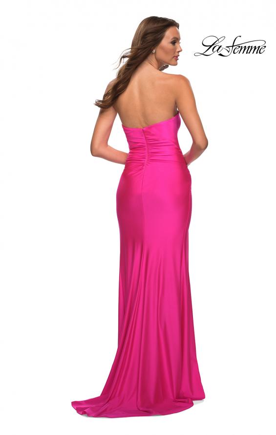 Picture of: Neon Strapless Sweetheart Jersey Evening Dress in Neon Pink, Back Picture