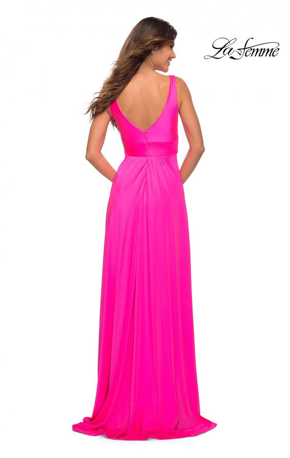 Picture of: Empire Waist Gown with Deep V Neckline in Neon in Neon Pink, Style: 30669, Back Picture