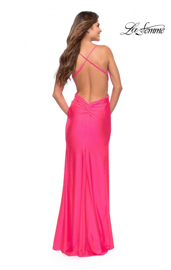 Picture of: Neon Pink Ruched Long Gown with Criss-Cross Style Bodice, Style: 30689, Back Picture