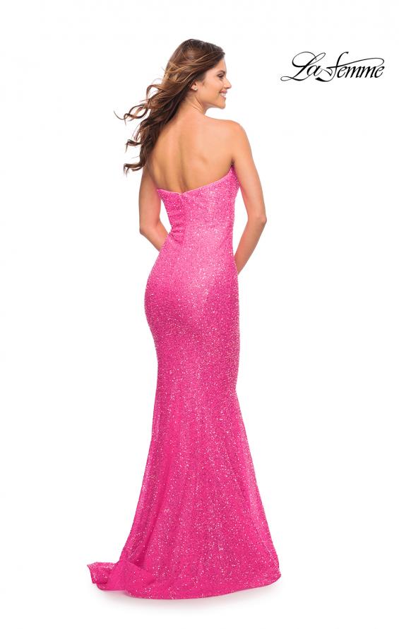 Picture of: Neon Pink Long Sequin Strapless Gown with Sweetheart Top in Neon Pink, Style: 30698, Back Picture