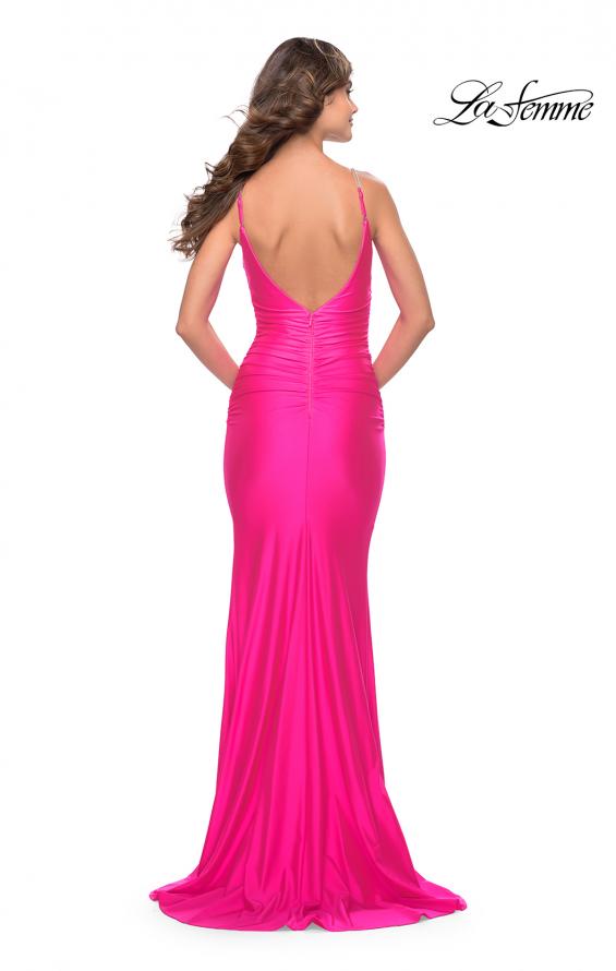 Picture of: Jersey Dress with Criss Cross Bodice and Jeweled Straps in Neon in Neon Pink, Style: 31222, Back Picture