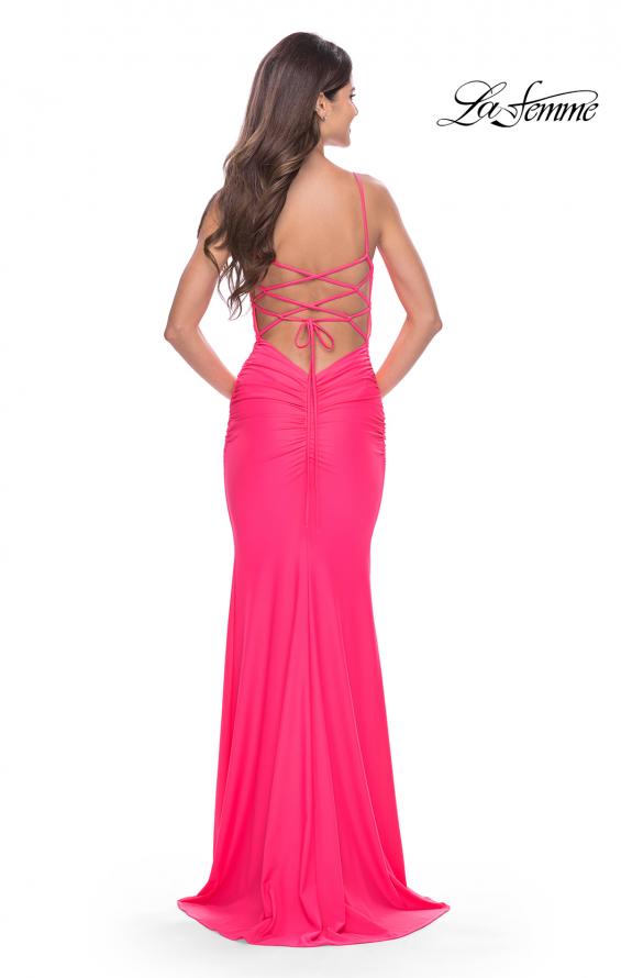 Picture of: Modern Jersey Dress with Twist Band Details in Neon in Neon Pink, Style: 31439, Back Picture