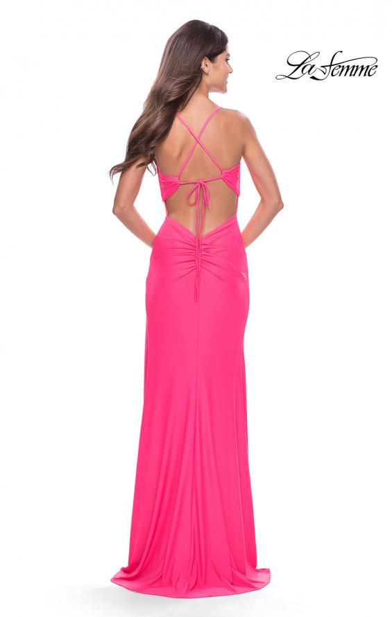 Picture of: Soft Jersey Dress with Knot Detail on Bust and Hip in Neon in Neon Pink, Style: 31446, Back Picture