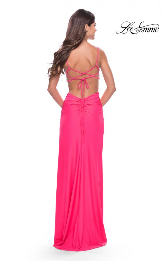 Picture of: Cut Out Prom Dress with Rhinestone Top in Neon Pink, Style: 31571, Back Picture