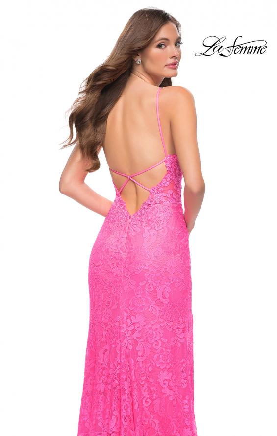 Picture of: Stretch Lace Prom Dress in Neon Pink in Neon Pink, Style 29987, Detail Picture 2