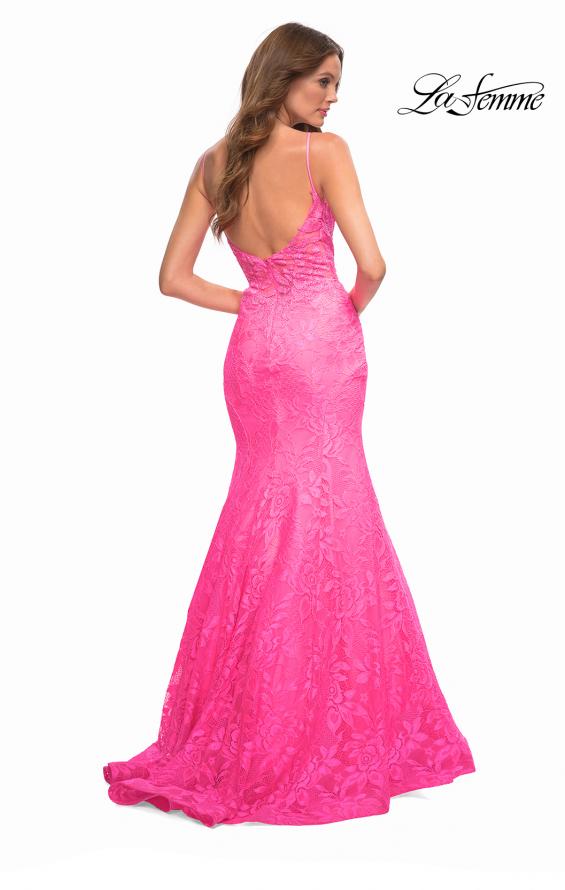 Picture of: Neon Pink Mermaid Lace Prom Dress with Sheer Jeweled Bodice in Pink, Style: 30663, Detail Picture 2