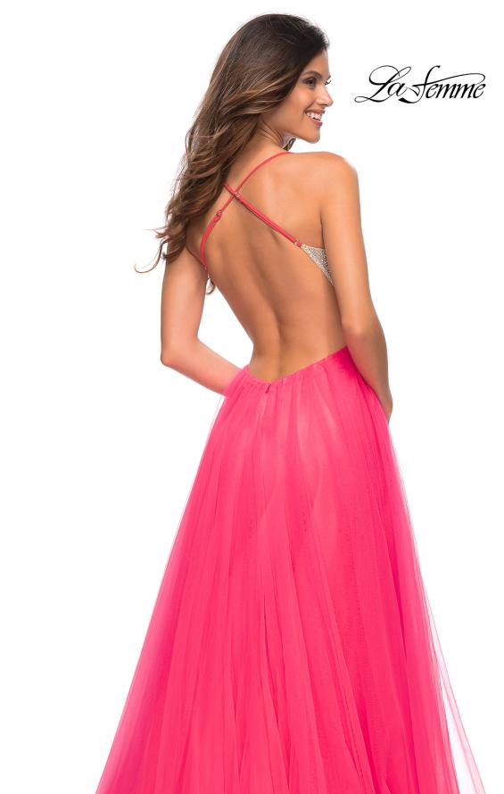 Picture of: Neon Tulle Ballgown with Jeweled Top and Pockets in Neon Pink, Detail Picture 2