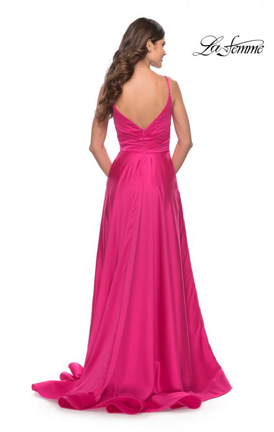 Picture of: A-Line Satin Gown with Ruched Bodice and V Neck in Neon in Neon Pink, Style: 31121, Detail Picture 2