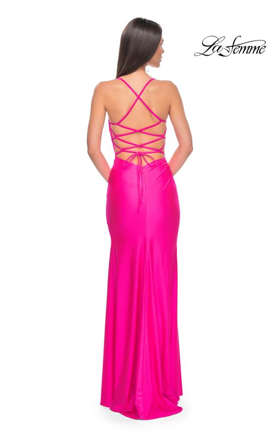 Picture of: Jersey Dress with Square Neckline and Ruching in Neon Pink, Style: 31129, Detail Picture 2