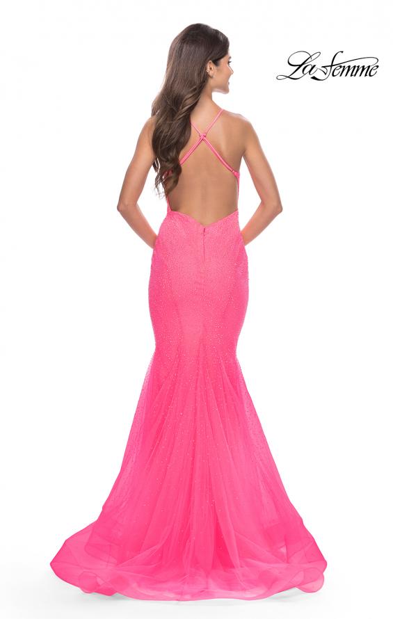 Picture of: Mermaid Rhinestone Tulle Gown with Open Back in Neon in Neon Pink, Style: 31407, Detail Picture 2