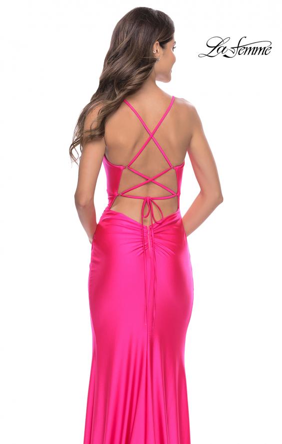 Picture of: Knot Detail Jersey Dress with Cut Out in Neon Pink, Style: 31575, Detail Picture 2