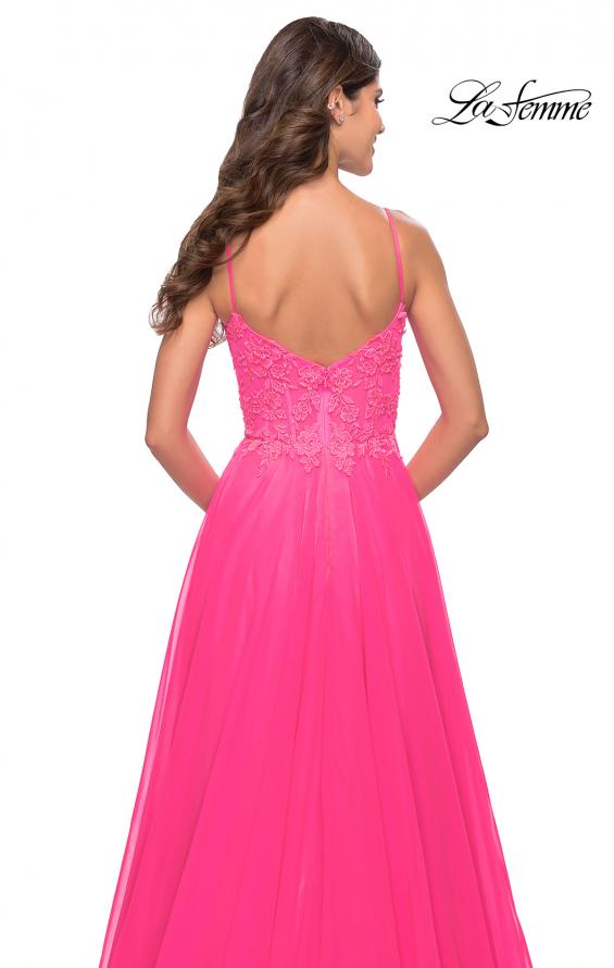 Picture of: A-line Gown with Sheer Floral Embellished Bodice in Neon Pink in Neon Pink, Style: 31506, Detail Picture 3