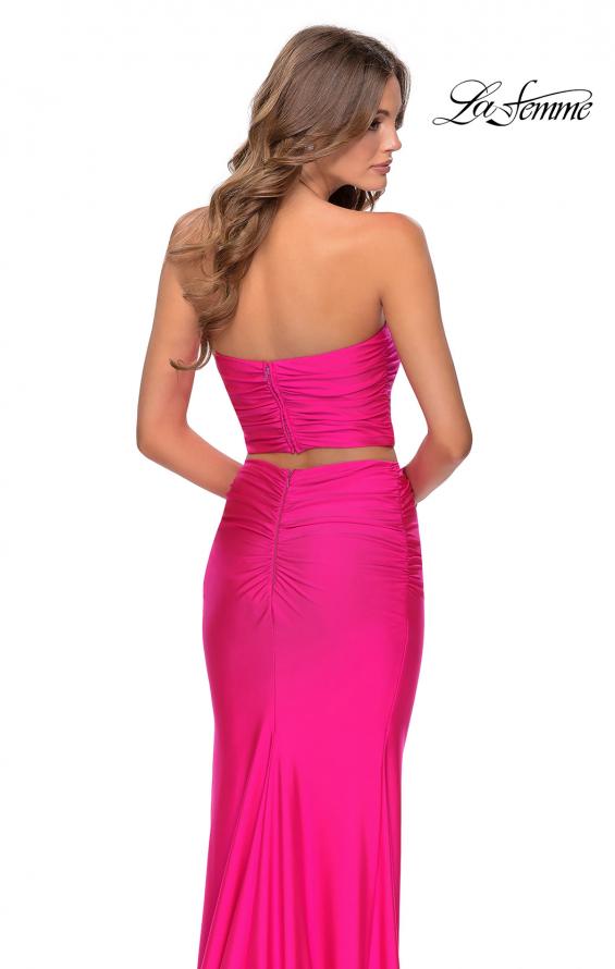 Picture of: Tube Top Two Piece Long Neon Prom Dress in Neon Pink, Style: 28972, Detail Picture 4
