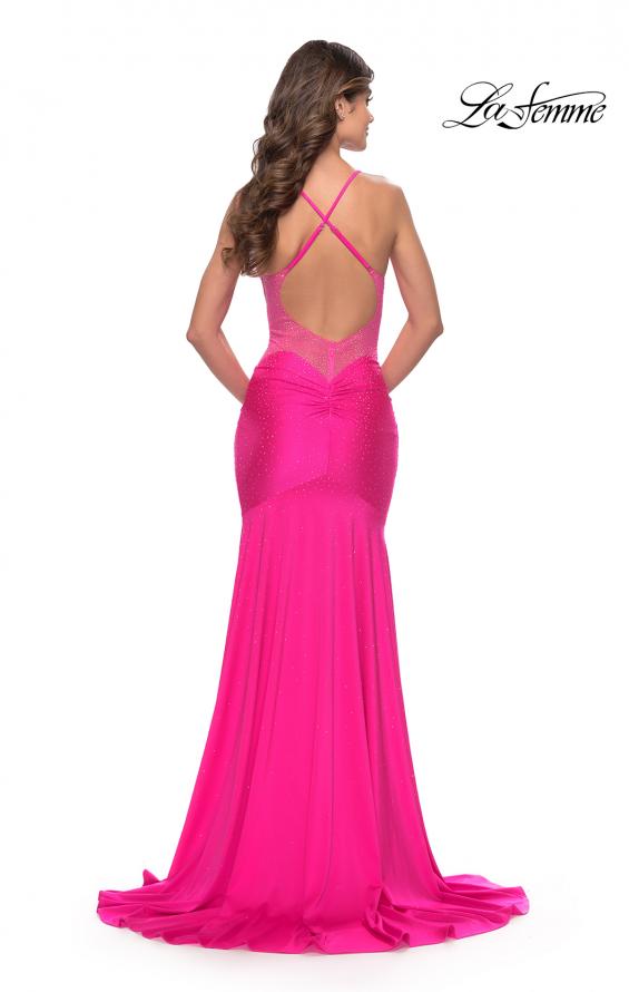 Picture of: Dramatic Rhinestone Dress with Sheer Details and Train in Bright Colors in Neon Pink, Style: 31403, Detail Picture 4