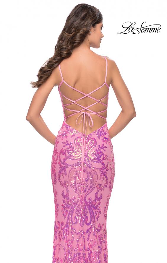 Picture of: Print Sequin Gown with Square Neckline in Neon Pink, Style: 31521, Detail Picture 5