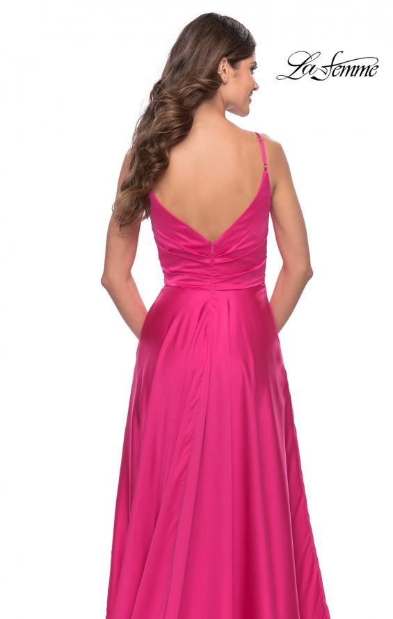 Picture of: A-Line Satin Gown with Ruched Bodice and V Neck in Neon in Neon Pink, Style: 31121, Detail Picture 6