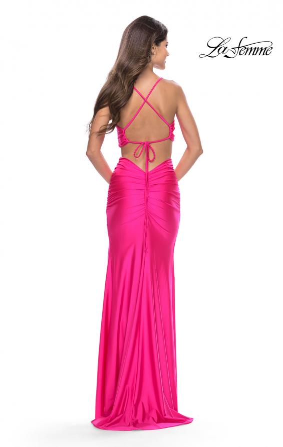 Picture of: Neon Prom Dress with Side Cutouts and Open Tie Back in Neon Pink, Style: 31400, Detail Picture 6