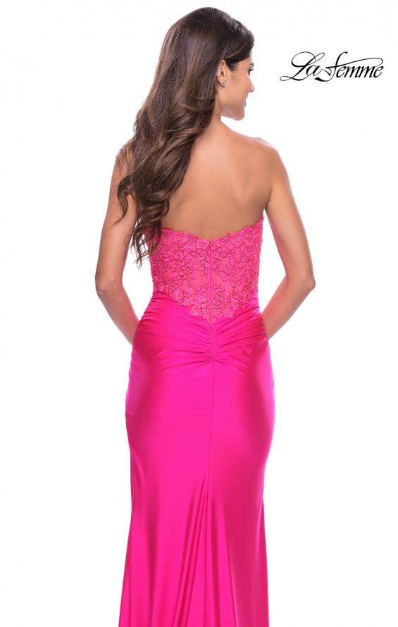Picture of: Long Dress with Jersey Skirt and Lace Illusion Bodice in Neon in Neon Pink, Style: 31411, Detail Picture 6