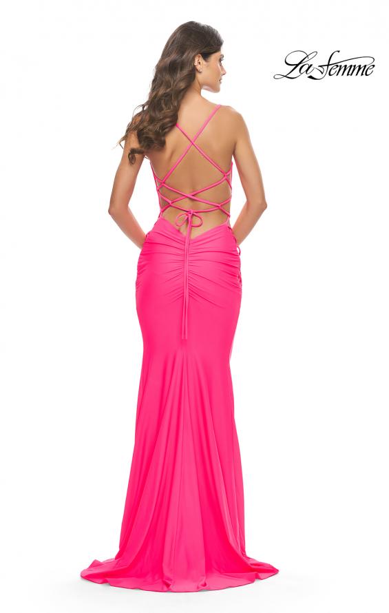 Picture of: Unique Jersey Dress with Open Criss Cross Sides in Neon in Neon Pink, Style: 31438, Detail Picture 6
