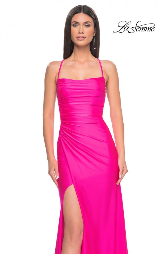 Picture of: Jersey Dress with Square Neckline and Ruching in Neon Pink, Style: 31129, Detail Picture 7