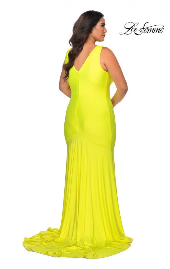 Picture of: Neon Plus Size Jersey Dress with Faux Wrap Bodice in Neon Yellow, Style: 29016, Detail Picture 6