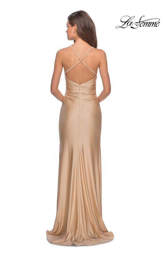 Picture of: Long Homecoming Dress with Slit and Criss Cross Back in Nude, Style: 28206, Detail Picture 2