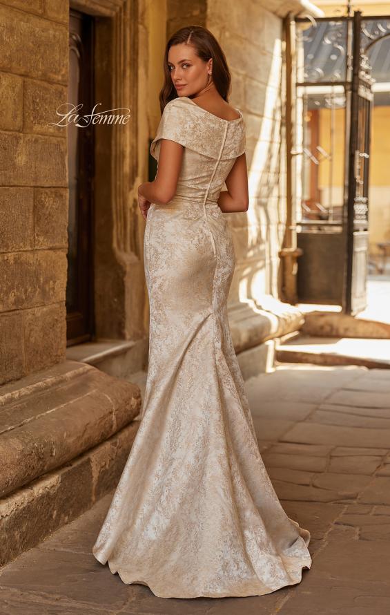 Picture of: Jacquard Off-Shoulder Gown with Folded Collar in Nude, Style: 33428, Back Picture