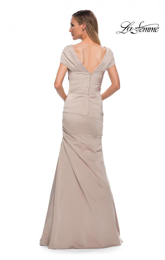 Picture of: Lovely Ruched Mermaid Satin Gown with Unique Neckline in Nude, Back Picture