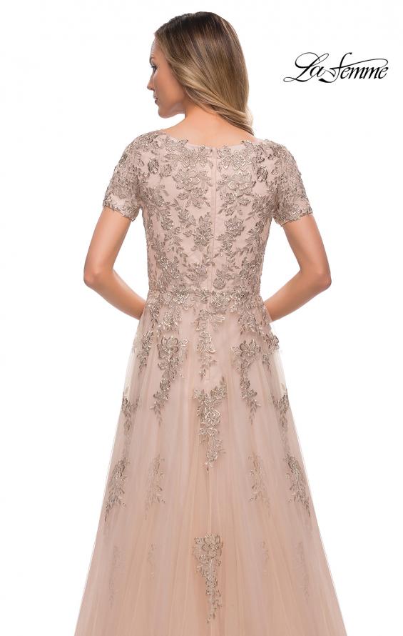 Picture of: A Line Tulle and Lace Gown with Short Sleeves in Nude, Detail Picture 2