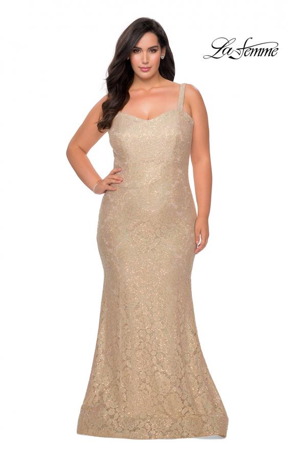 Picture of: Stretch Lace Curve Prom Dress with Rhinestones in Nude, Style: 28798, Detail Picture 1