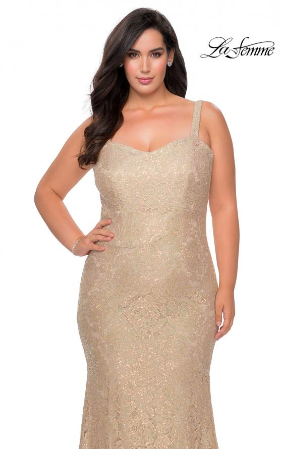 Picture of: Stretch Lace Curve Prom Dress with Rhinestones in Nude, Style: 28798, Detail Picture 4