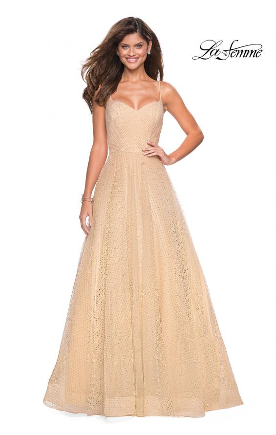 Picture of: Rhinestone A-Line Tulle Prom Dress in Nude, Style: 27608, Main Picture