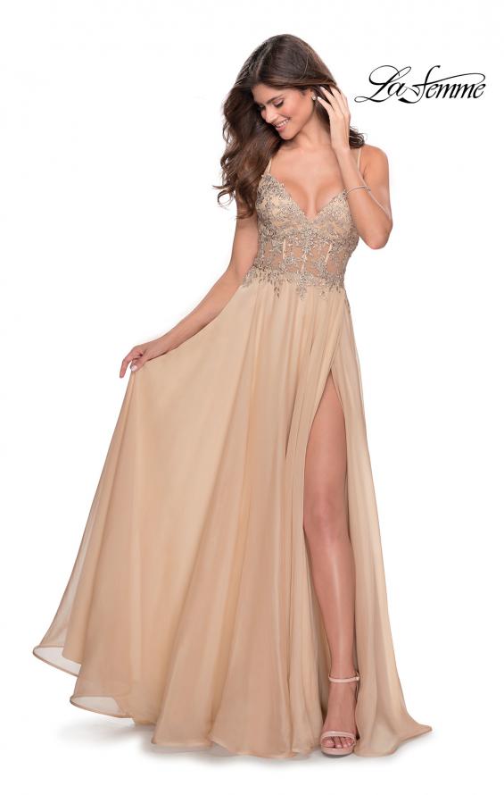 Picture of: A-line Gown with Sheer Floral Embellished Bodice in Nude, Style: 28543, Main Picture